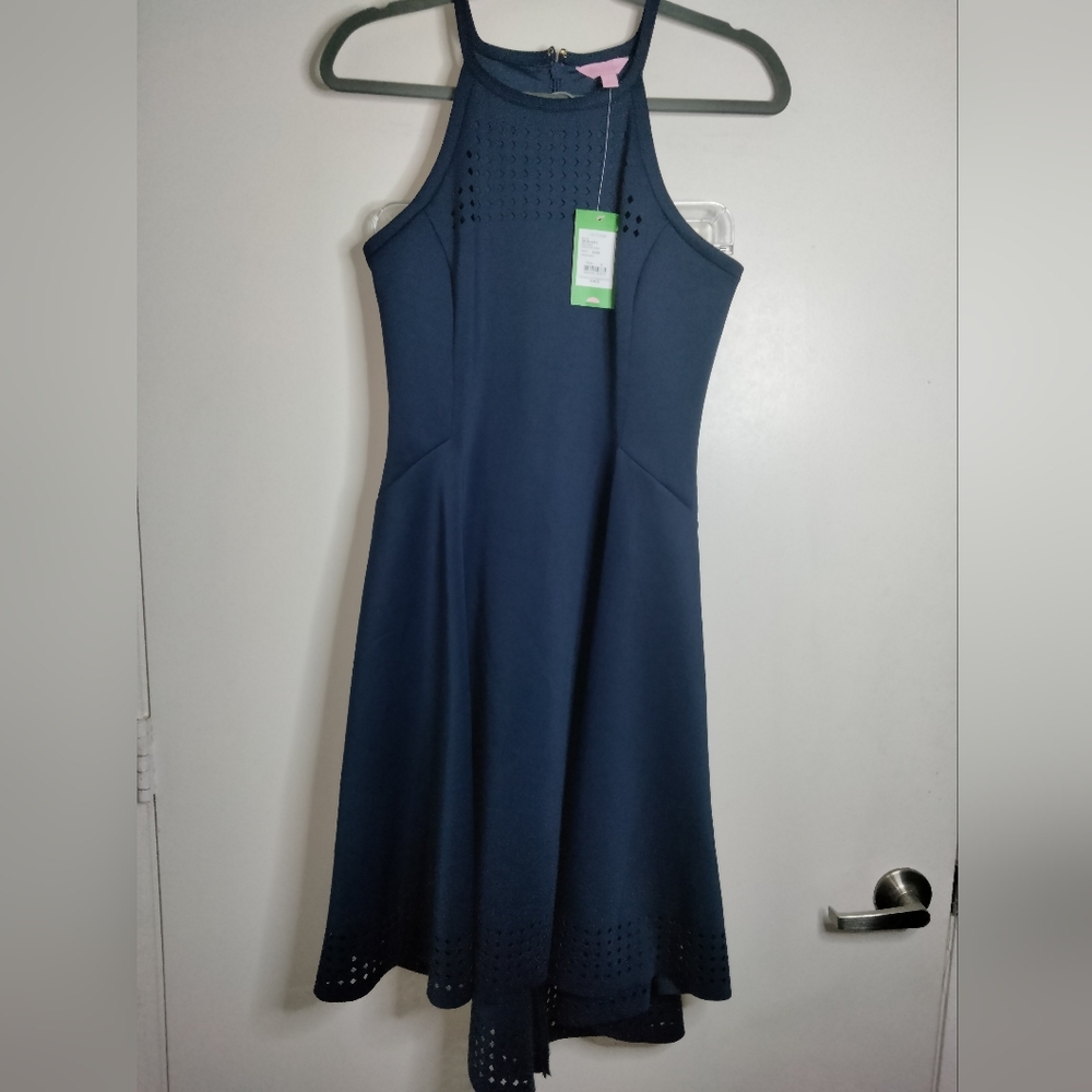 Lilly Pulitzer (Size S) Navy Blue Sleeveless Aurelia Hi-Lo Midi Dress (NEW-NWT) - Picture 3 of 13